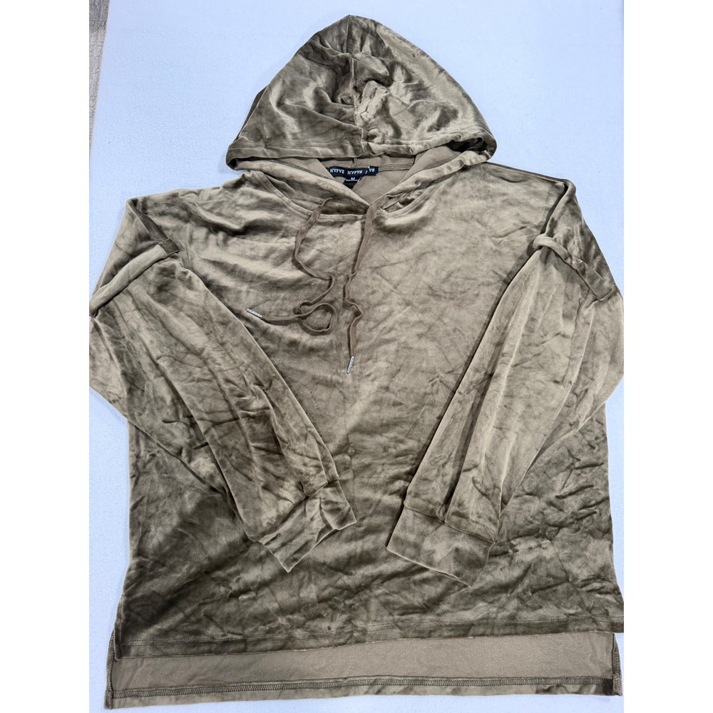 Hyfve Womens Velvet Oversized Hoodie Olive Brown HF21C284 Medium